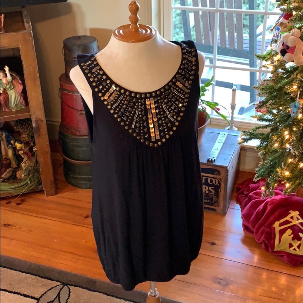 Style&Co Black Bubble Top w/Embellishments Medium